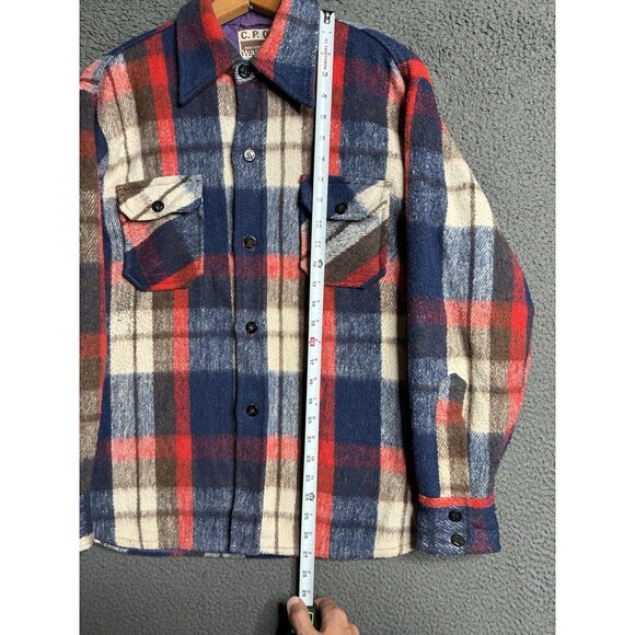 Vintage CPO Heavy Flannel Shirt Mens Medium Plaid Button Montgomery Ward 70s 80s - Picture 13 of 14
